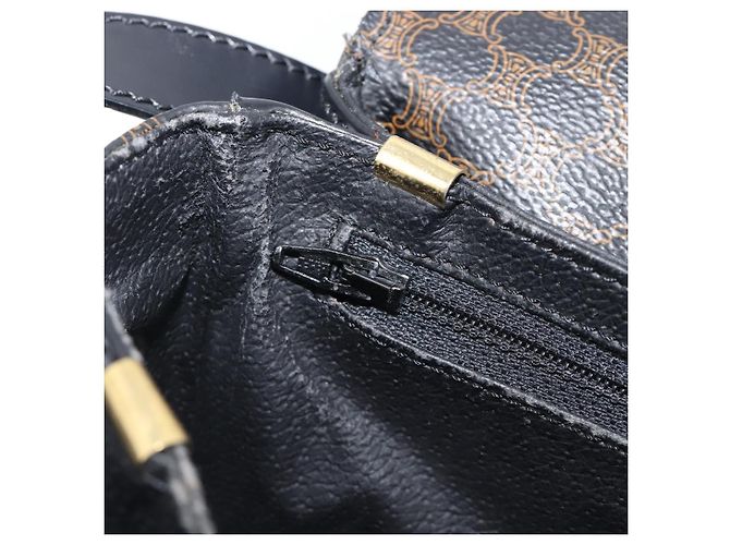 Céline Bolsa de Ombro CELINE Macadam Canvas PVC Leather Black Gold Auth ep16100 Preto Dourado - vista 24