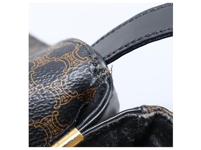 Céline Bolsa de Ombro CELINE Macadam Canvas PVC Leather Black Gold Auth ep16100 Preto Dourado - vista 28