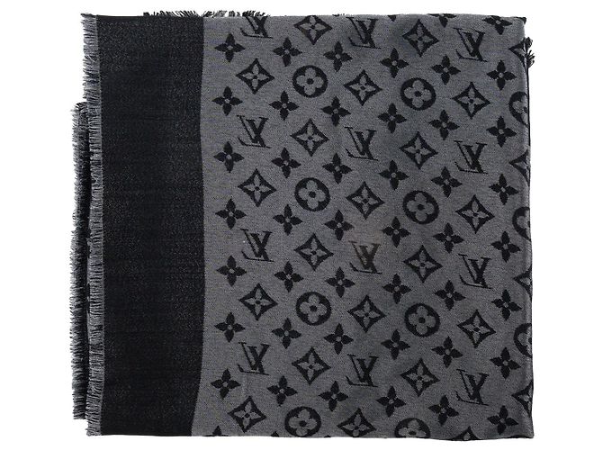 LOUIS VUITTON - Louis Vuitton Monogram Shine Schal aus schwarzer Seide und Metallicfasern - Ansicht 2