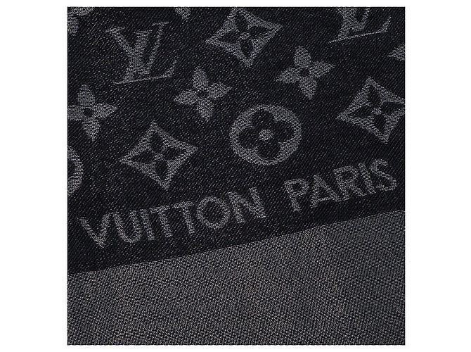 LOUIS VUITTON - Louis Vuitton Monogram Shine Schal aus schwarzer Seide und Metallicfasern - Ansicht 4