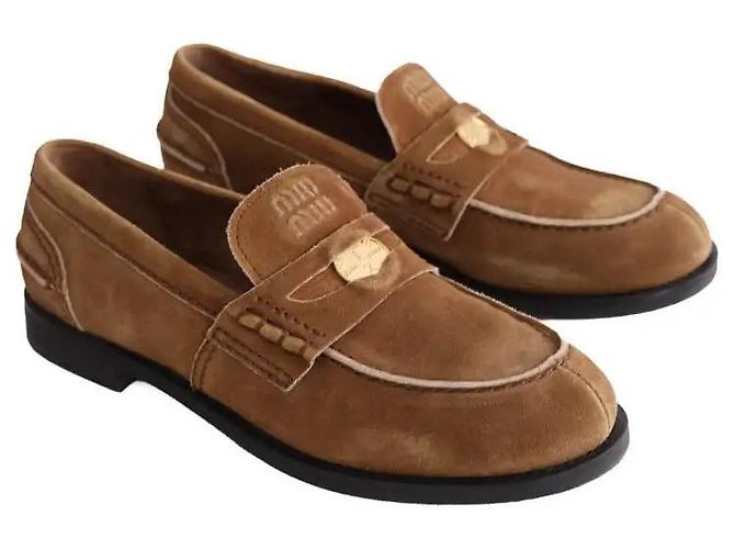 Mocassini Miu Miu in camoscio camel Cammello - vista 3