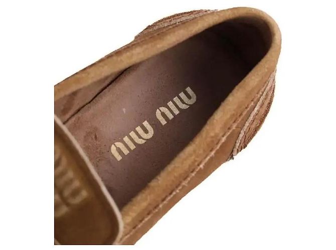 Mocassini Miu Miu in camoscio camel Cammello - vista 4