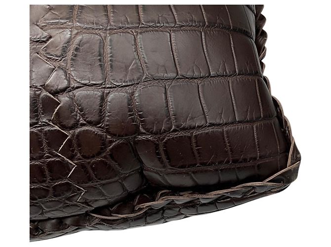 Borsa a tracolla hobo Bottega Veneta in pelle di coccodrillo marrone - vista 10