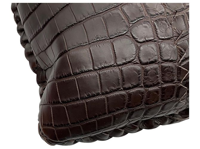 Borsa a tracolla hobo Bottega Veneta in pelle di coccodrillo marrone - vista 11