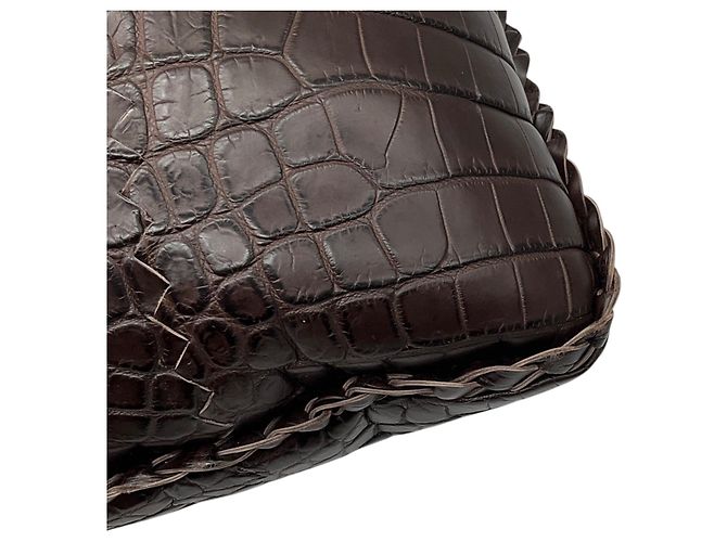 Borsa a tracolla hobo Bottega Veneta in pelle di coccodrillo marrone - vista 12