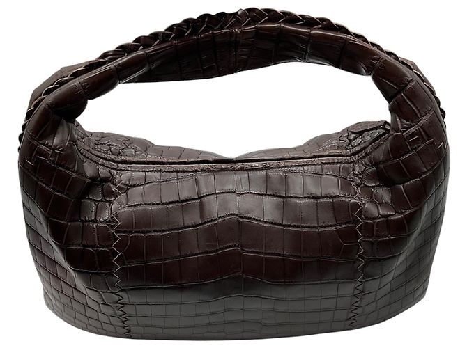 Borsa a tracolla hobo Bottega Veneta in pelle di coccodrillo marrone - vista 3
