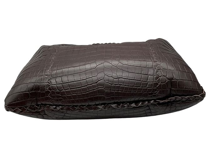 Borsa a tracolla hobo Bottega Veneta in pelle di coccodrillo marrone - vista 4