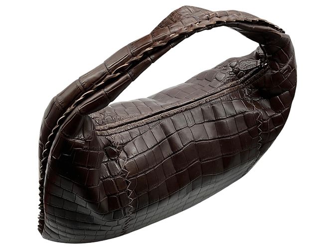 Borsa a tracolla hobo Bottega Veneta in pelle di coccodrillo marrone - vista 5