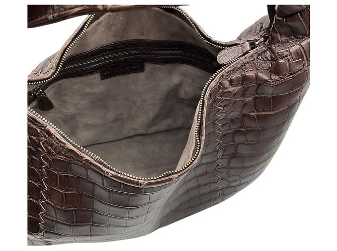 Borsa a tracolla hobo Bottega Veneta in pelle di coccodrillo marrone - vista 6