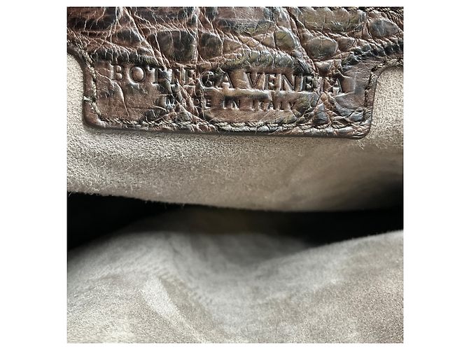 Borsa a tracolla hobo Bottega Veneta in pelle di coccodrillo marrone - vista 8