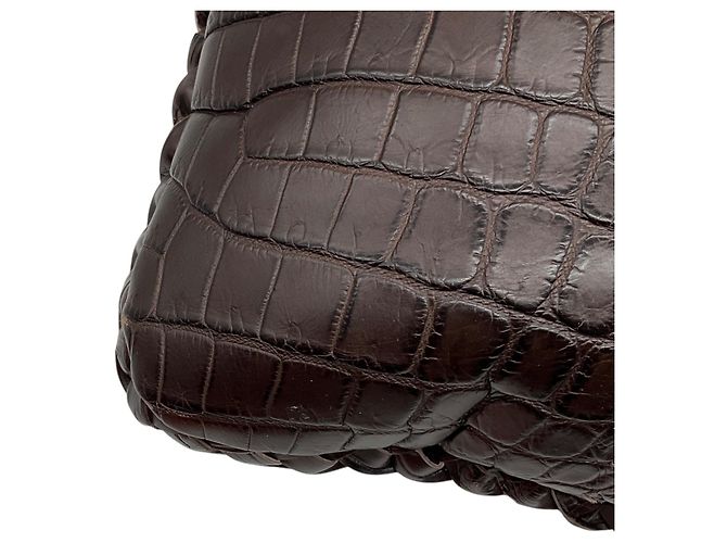 Borsa a tracolla hobo Bottega Veneta in pelle di coccodrillo marrone - vista 9