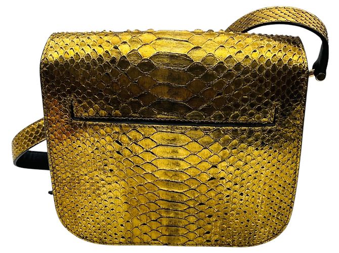 Tom Ford Gold Metallic Python Skin Leather Handbag Golden - view 3