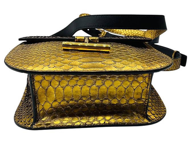 Tom Ford Gold Metallic Python Skin Leather Handbag Golden - view 4