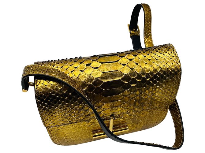 Tom Ford Gold Metallic Python Skin Leather Handbag Golden - view 5