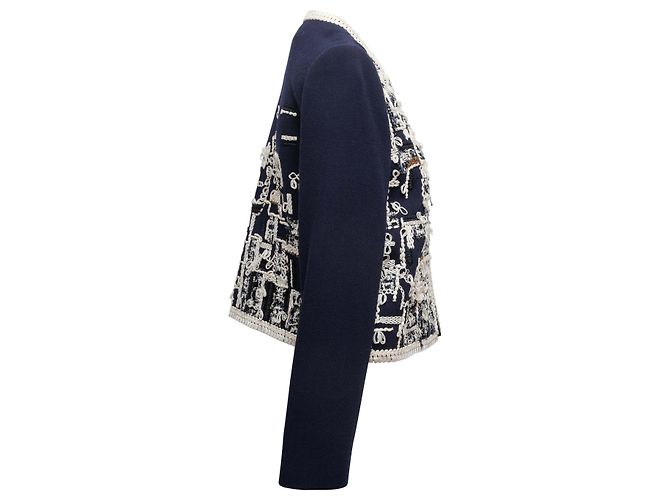 Oscar de la Renta Bestickte Jacke Navy & White Größe US S Marineblau - Ansicht 2