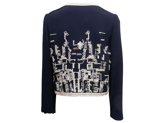 Oscar de la Renta Bestickte Jacke Navy & White Größe US S Marineblau - Ansicht 3