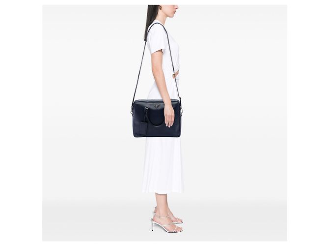 Borsa business Prada Saffiano blu - vista 6