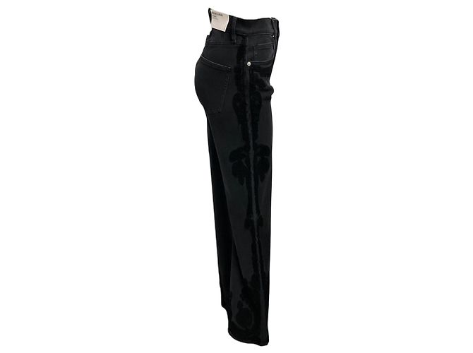 Veronica Beard Jeans Black Washed Onyx Crosbie High Rise Wide Leg Jeans with Tonal Embroidery Nero - vista 2