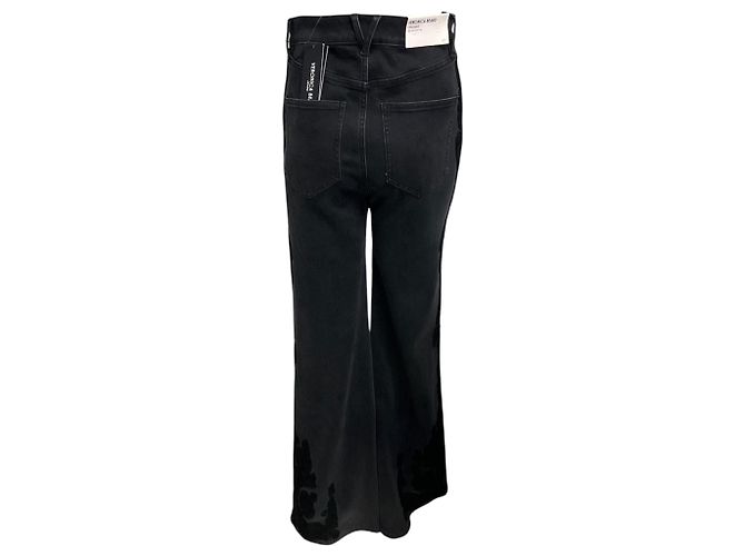 Veronica Beard Jeans Black Washed Onyx Crosbie High Rise Wide Leg Jeans with Tonal Embroidery Nero - vista 3
