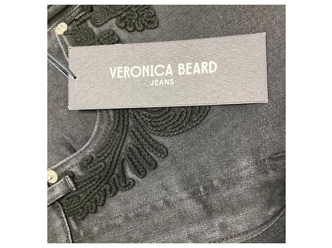 Veronica Beard Jeans Black Washed Onyx Crosbie High Rise Wide Leg Jeans with Tonal Embroidery Nero - vista 6