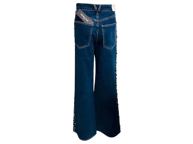 Veronica Beard Jeans Stoned Bright Blue Kasey Embellished Mid Rise Wide Leg Jeans Azul - vista 3