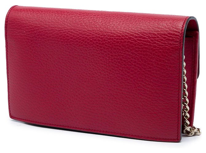 Borsa a tracolla con catena Gucci Interlocking G in pelle di vitello Dollar rossa Rosso - vista 2