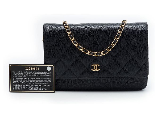 Borsa a tracolla Chanel CC Quilted Caviar Wallet on Chain nera Nero - vista 7