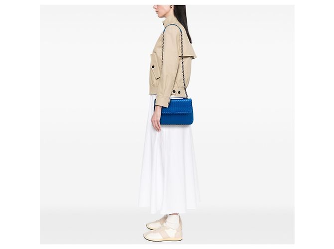 Blue Bottega Veneta Medium Nappa Intrecciato Olimpia Shoulder Bag - view 6