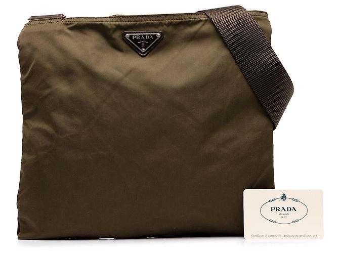 Borsa a tracolla Prada Tessuto marrone con chiusura a zip - vista 7