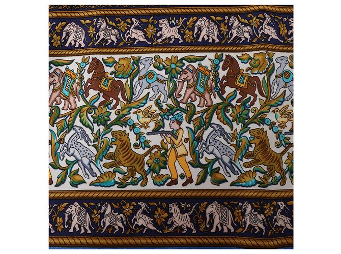 Hermès Carré 90 "CHASSE en INDE" Pañuelo de seda Azul - vista 10