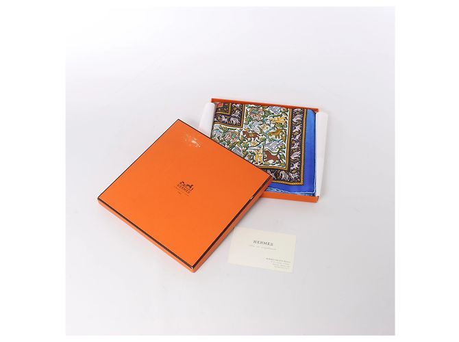 Hermès Carré 90 "CHASSE en INDE" Pañuelo de seda Azul - vista 15
