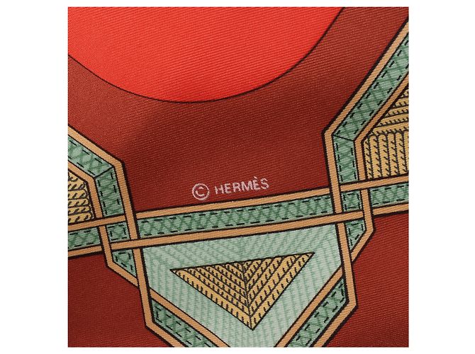 Hermès Carré 90 "CUIRS DU DESERT" Foulard in seta Rosso x Marrone - vista 11