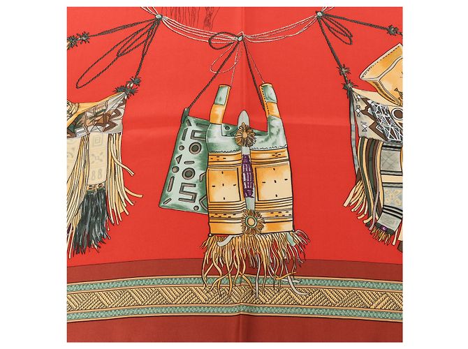 Hermès Carré 90 "CUIRS DU DESERT" Foulard in seta Rosso x Marrone - vista 12