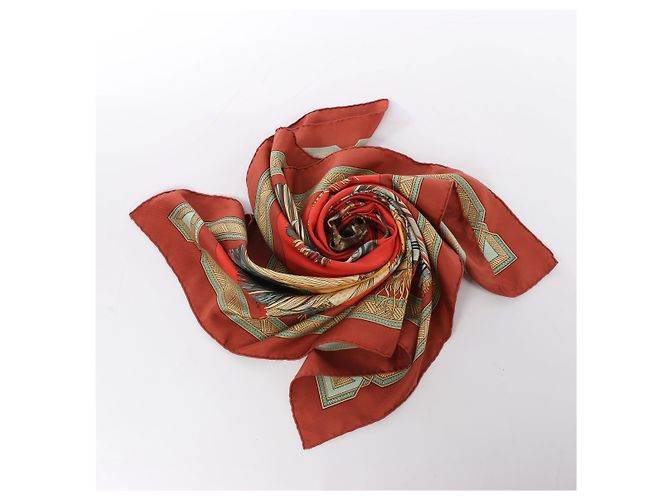 Hermès Carré 90 "CUIRS DU DESERT" Foulard in seta Rosso x Marrone - vista 14