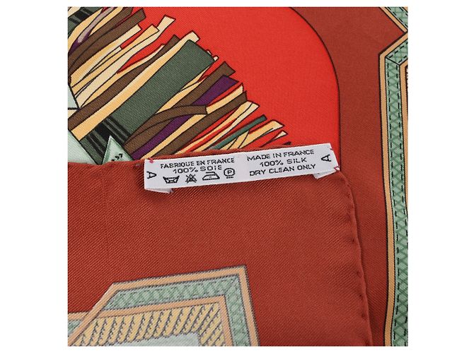 Hermès Carré 90 "CUIRS DU DESERT" Foulard in seta Rosso x Marrone - vista 15