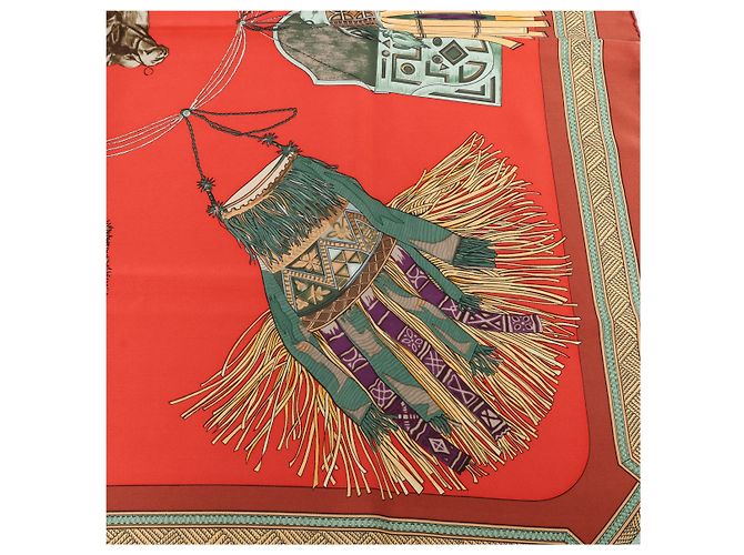 Hermès Carré 90 "CUIRS DU DESERT" Foulard in seta Rosso x Marrone - vista 16