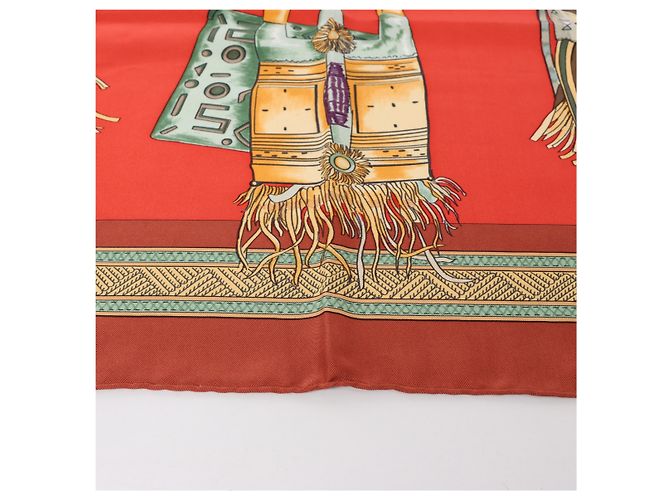 Hermès Carré 90 "CUIRS DU DESERT" Foulard in seta Rosso x Marrone - vista 4