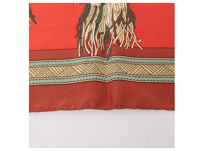 Hermès Carré 90 "CUIRS DU DESERT" Foulard in seta Rosso x Marrone - vista 5