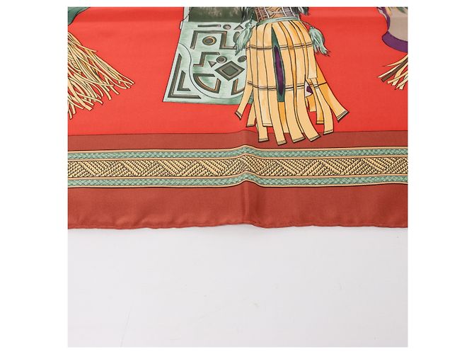 Hermès Carré 90 "CUIRS DU DESERT" Foulard in seta Rosso x Marrone - vista 6