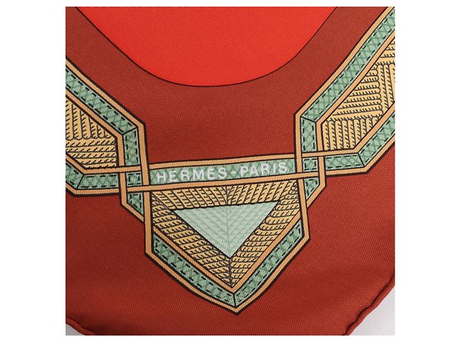 Hermès Carré 90 "CUIRS DU DESERT" Foulard in seta Rosso x Marrone - vista 8