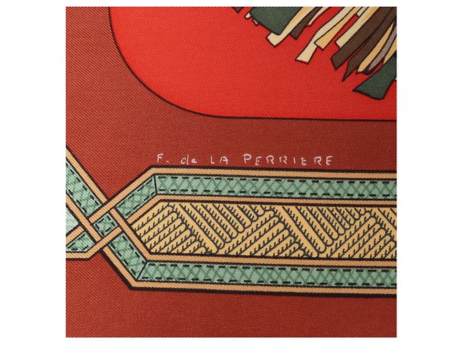 Hermès Carré 90 "CUIRS DU DESERT" Foulard in seta Rosso x Marrone - vista 9
