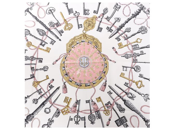 Hermès Carré 90 "LES CLES" Pañuelo de seda en Rosa - vista 10