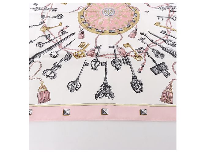 Hermès Carré 90 "LES CLES" Pañuelo de seda en Rosa - vista 6