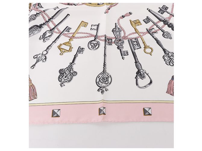 Hermès Carré 90 "LES CLES" Pañuelo de seda en Rosa - vista 7