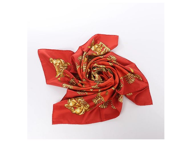 Hermès Carré 90 "LES CAVALIERS D'OR" Foulard di seta Rosso - vista 13
