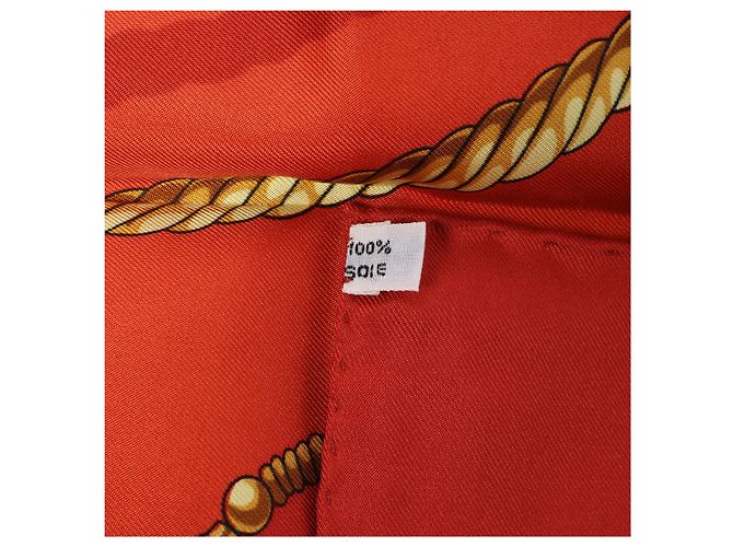Hermès Carré 90 "LES CAVALIERS D'OR" Foulard di seta Rosso - vista 14