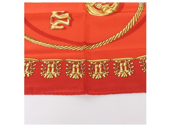 Hermès Carré 90 "LES CAVALIERS D'OR" Foulard di seta Rosso - vista 5