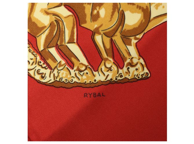 Hermès Carré 90 "LES CAVALIERS D'OR" Foulard di seta Rosso - vista 8