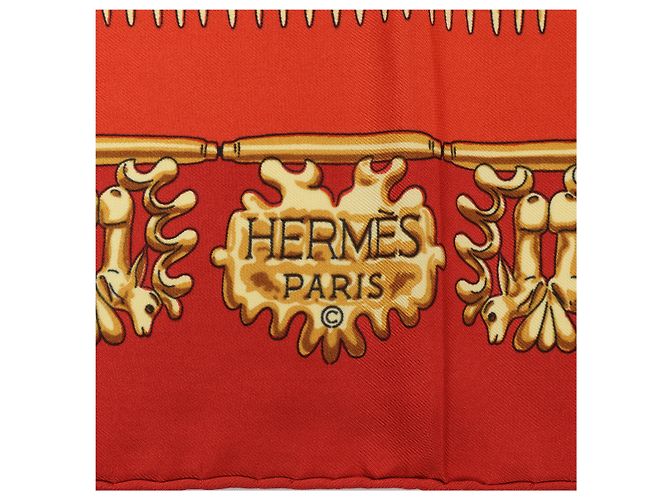 Hermès Carré 90 "LES CAVALIERS D'OR" Foulard di seta Rosso - vista 9