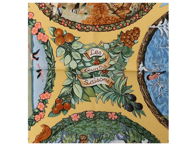 Hermès Carré 90 "Les Quatre Saisons" Pañuelo de seda Amarillo - vista 10